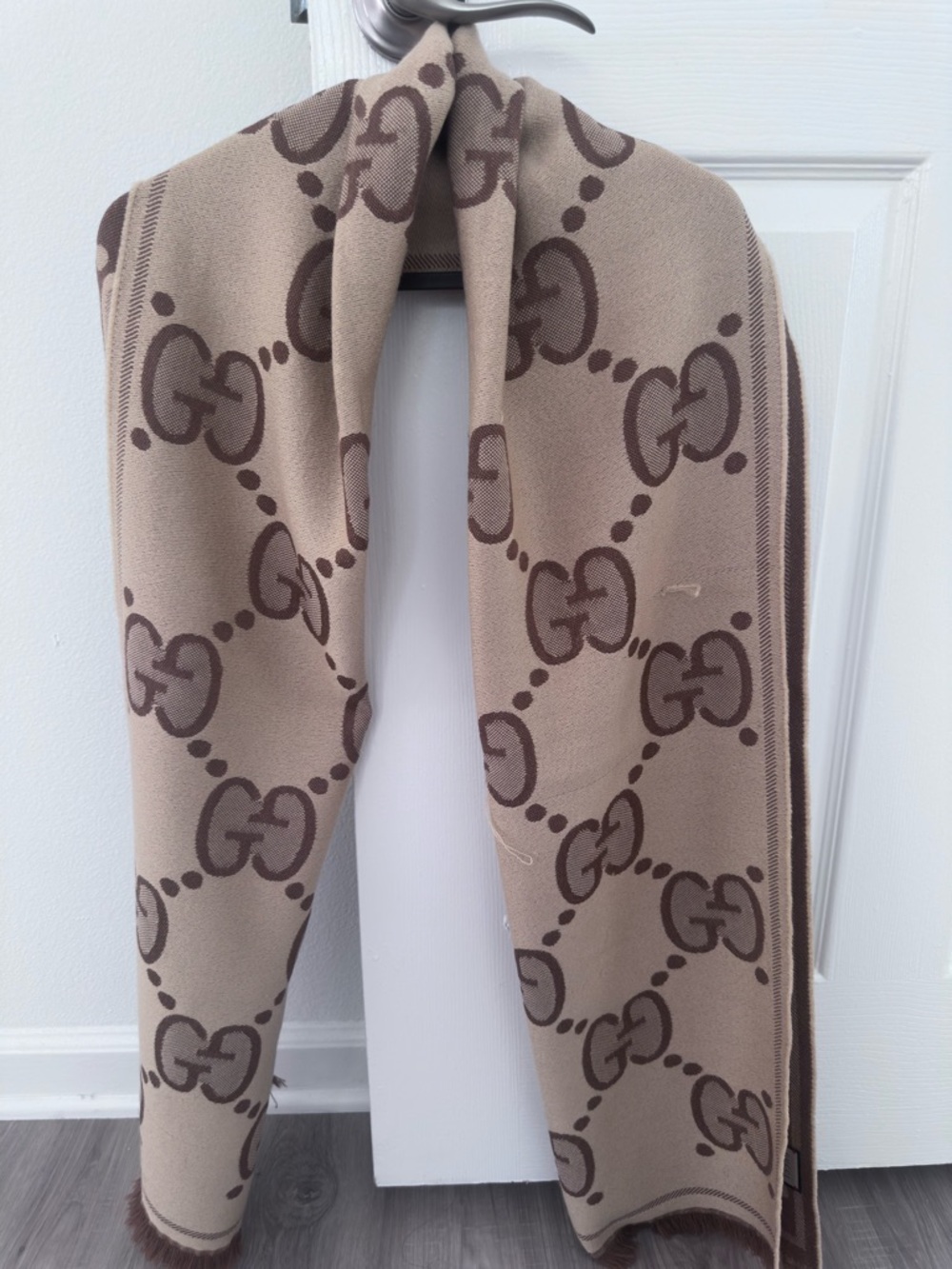 Gucci Beige and Brown GG Monogram Wool Scarf